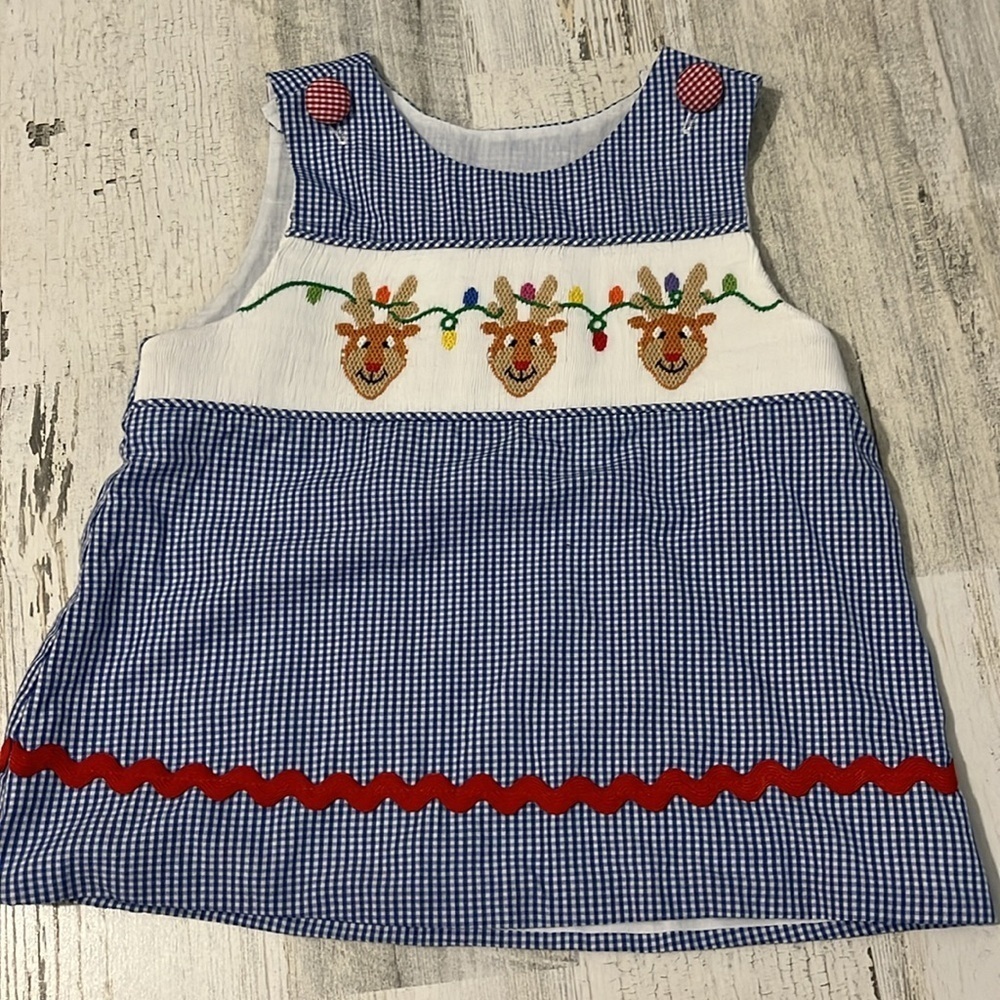 Reindeer Smocked Two Piece Set Size 18 Month - Picture 2 of 9